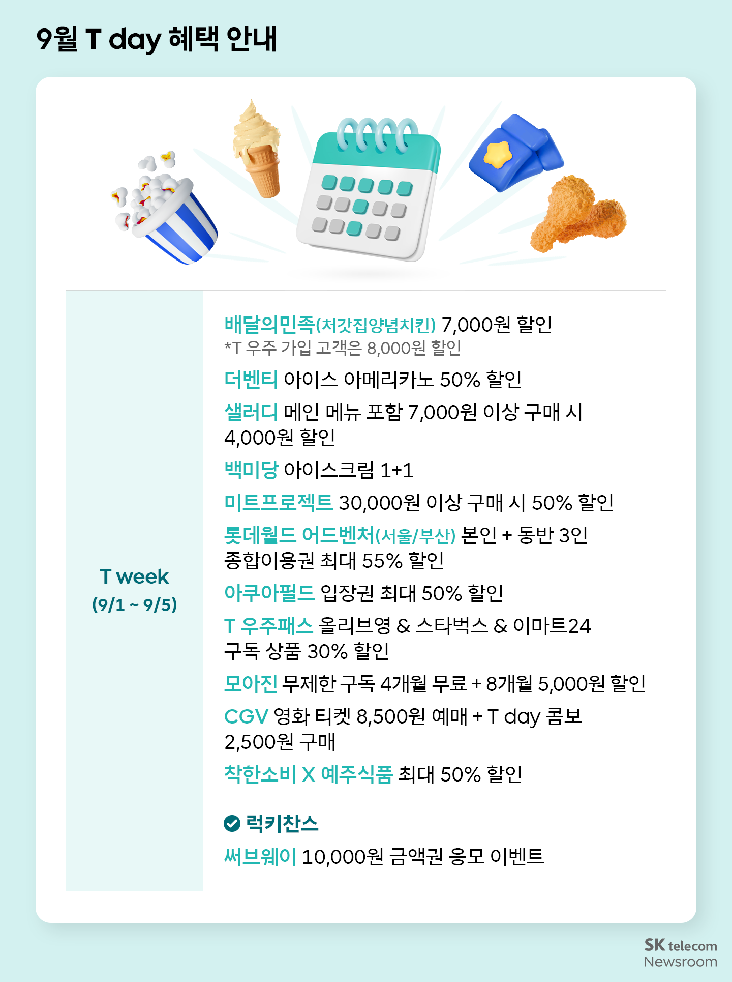 일상부터 여행까지 풍성하게 9월 T 멤버십 혜택 총정리