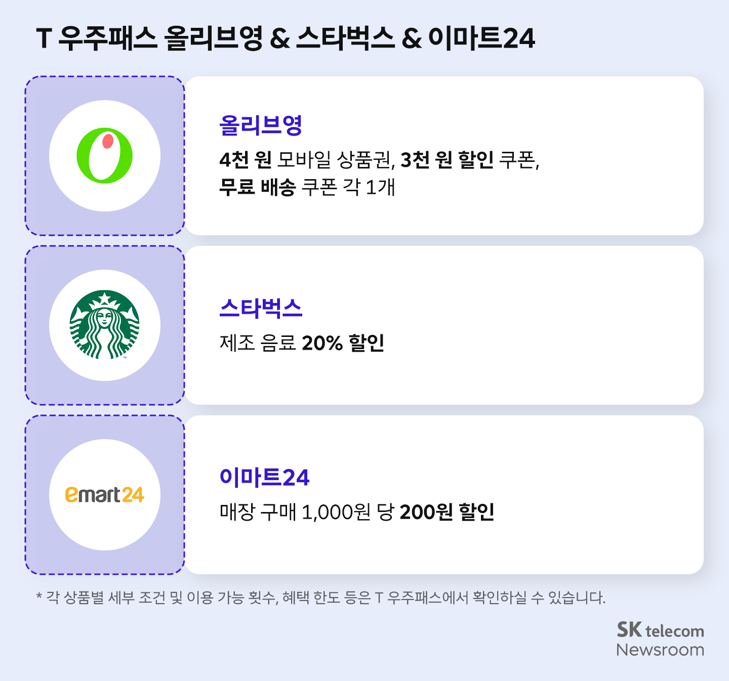 T 우주패스 올리브영 스타벅스 이마트24